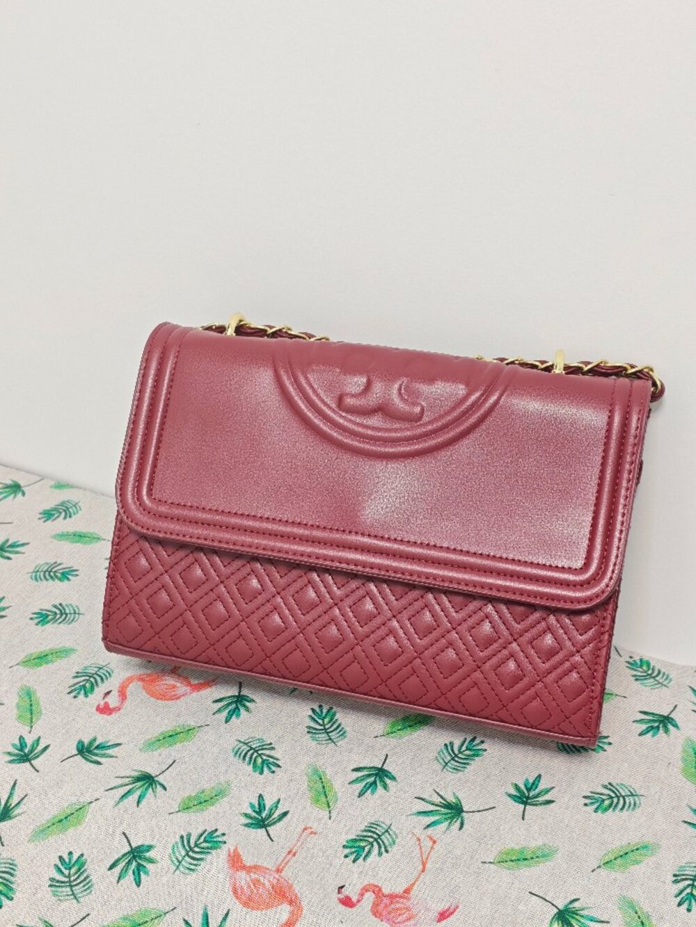 Tory Burch Burgundy Quilted Chain Shoulder Bag